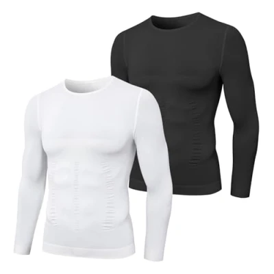 Abbildung von MEETYOO Men&#039;s Kompressionsshir Herren SS08 Shirt, Schwarz+Weiß, S