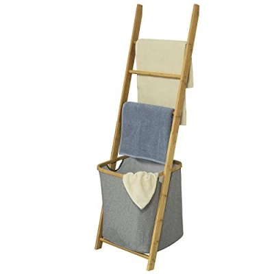 Abbildung von SoBuy Handtuchhalter FRG263, Freistehendes Badregal mit 3 Handtuchstangen und Wäschebeute