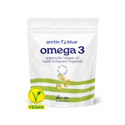 Abbildung von Arctic Blue Vegane Premium Algenöl Kapseln 90 Stück mit EPA &amp; DHA hochdosiert leicht zu schlucken Omega 3 vegan in Triglycerid Form