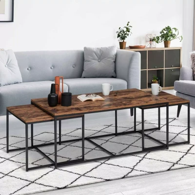 Abbildung von IDMarket Set mit 3 Couchtischen, ausziehbar, Dayton, 113 cm, dicke Platte, Antik Optik, Industrie Design