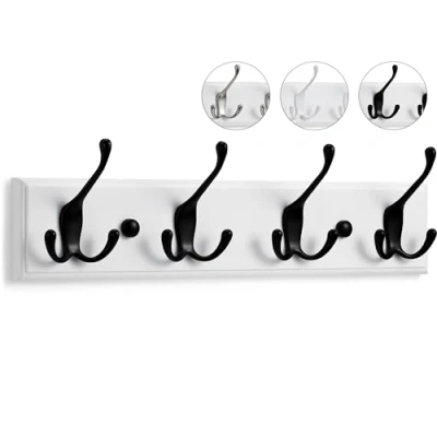 Abbildung von LARHN Garderobenhaken Weiß Garderobenleiste mit 4 Haken in Schwarz 42 cm Kleiderhaken Wand Wandgarderobe für Flure, Garderoben, Schlafzimmer und Badezimmer
