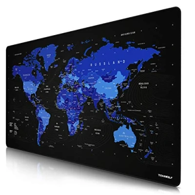 Abbildung von CSL Übergröße DEUTSCHES Layout Titanwolf Mauspad 1200x600mm Weltkarte XXXL Mousepad groß mit Motiv Tischunterlage Large Size XXL Gaming z.B. für Logitech Maus und Tastatur blau