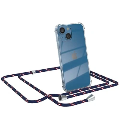 Abbildung von EAZY CASE Handykette kompatibel mit iPhone 13 Mini Handyhülle Umhängeband, Handykordel Schutzhülle, Silikonhülle, Hülle Band, Stylische Kette für Smartphone, Navy Camouflage