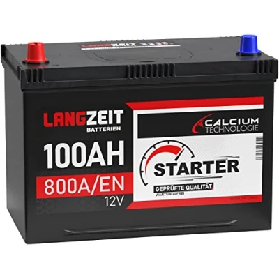 Abbildung von LANGZEIT ASIA Autobatterie 100Ah 12V 800A/EN Batterie Plus Pol Links 30% mehr Startleistung ersetzt 95Ah 90Ah