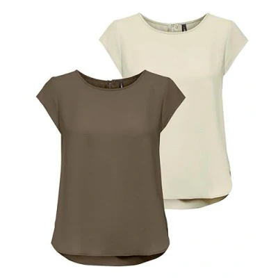 Abbildung von ONLY Damen ONLVIC S/S Solid 2 Pack Top, Kurzarm, Caribou/Moonbeam, 42
