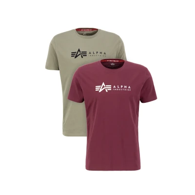 Abbildung von Alpha Industries Label 2 PACK Tshirt print, Herren, Größe: Large, Olive/burgundy
