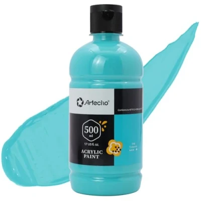 Abbildung von Artecho Acrylfarbe Türkis 500 ml, Wasserfest und Lichtecht, Schnell Trocknend, für Leinwand, Holz, Stoff, Handwerk, Leder Stein.