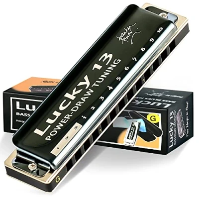Abbildung von East top Lucky 13 Bass Plus Blues Harmonica Holes Diatonic Harp Mouth Organ Professional Musical Instruments PowerDraw G key for Adults