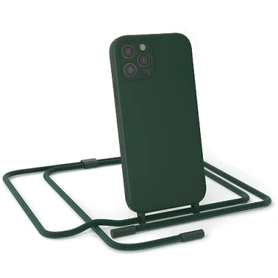 Abbildung von EAZY CASE Handykette Silikon Premium kompatibel mit iPhone 12 Pro Handyhülle Umhängeband, Handykordel Schutzhülle, Silikonhülle, Hülle Band, Kette für Smartphone, Pinien Grün