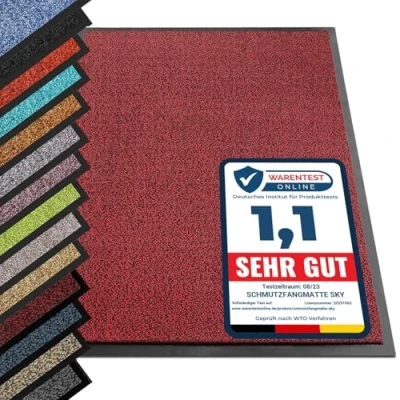 Abbildung von etm® Schmutzfangmatte Fußmatte in vielen Größen Türmatte Fußabstreifer für Haustür innen und außen (Rot Schwarz, 120x600 cm)