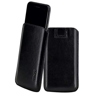 Abbildung von Suncase Original Leder Etui für iPhone 8 / 7 6s 6 (4.7 Zoll) Ultra Slim Tasche Handytasche Ledertasche Schutzhülle Case Hülle (mit Rückzuglasche) schwarz