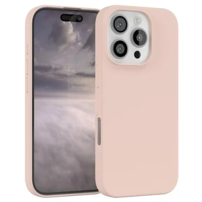 Abbildung von EAZY CASE Premium Silikon Handyhülle kompatibel mit iPhone 16 Pro Slimcover Kameraschutz und Innenfutter, Silikonhülle, Schutzhülle, Bumper, Handy Case, Hülle, Softcase, Rosa Braun