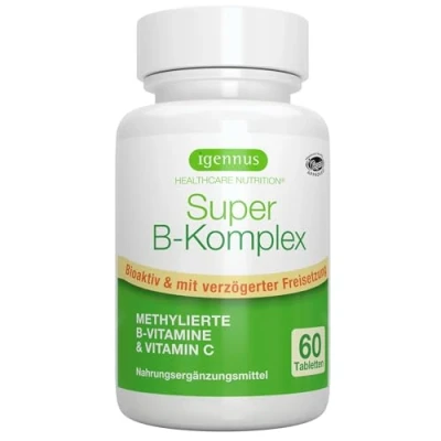 Abbildung von Igennus Super B Komplex methylierter Vitamin Komplex, 60 Tabletten, Clean Label mit Methylcobalamin, Methylfolat plus C, hochdosiert, vegan