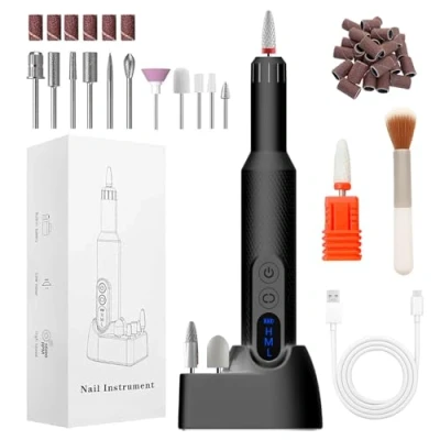 Abbildung von CNMTCCO Nagelfräser Kabellose, 12 in 1 Profi Maniküre und Pediküreset, 18000 U/Min,3 einstellbare Geschwindigkeitsstufen, Elektrische Nagelfeile, Elektrisch für Gelnägel Acrylnägel
