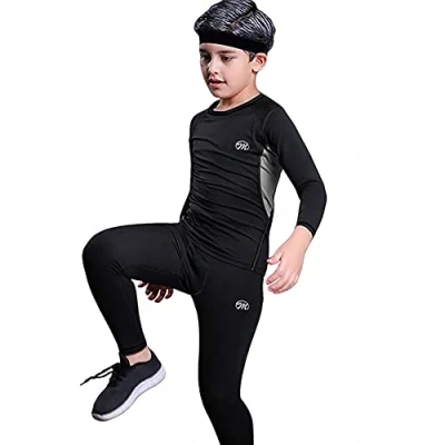 Abbildung von MeetHoo Thermounterwäsche Kinder, Funktionswäsche Set Junge Skiunterwäsche Sport Fußball Sportunterwäsche Thermounterhemd Thermounterhose für Kinder (8 16 Jahre)