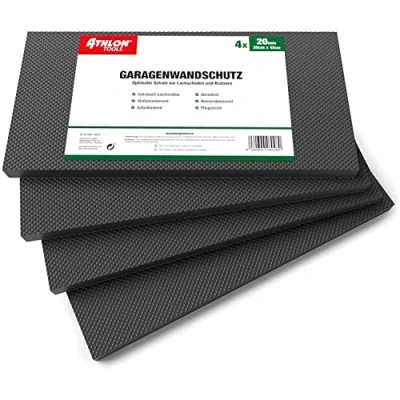 Abbildung von ATHLON TOOLS 4X MaxProtect Premium Garagen Wandschutz selbstklebend je 40 x 20 2,0 cm Rammschutz Prallschutz Garagenpolster Türkantenschutz (Schwarz)
