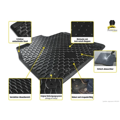 Abbildung von Walser DirtGuard Gummi Fussmatten Auto kompatibel mit Audi A4 02/2000 12/2009, 100% passgenaue Fußmatten, robuste Universal Fußmatte Auto, Gummimatten