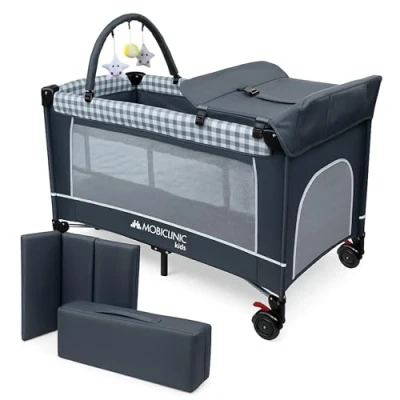 Abbildung von Mobiclinic®, Babybett beistellbett 3 in 1, Wickeltisch, Laufstall, Luftige seitenwände mit seiteneingang, Caelum, Max. 15 kg, Räder Bremse, Atmungsaktiver Stoff, Aufbewahrungstasche