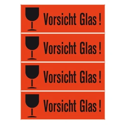 Abbildung von HERMA 6750 Vorsicht Glas Aufkleber, 1000 Stück, 39 x 118 mm, selbstklebend, klein, Warnhinweis Etiketten Versandaufkleber Umzugs für zerbrechliche Warensendungen, neon leuchtrot