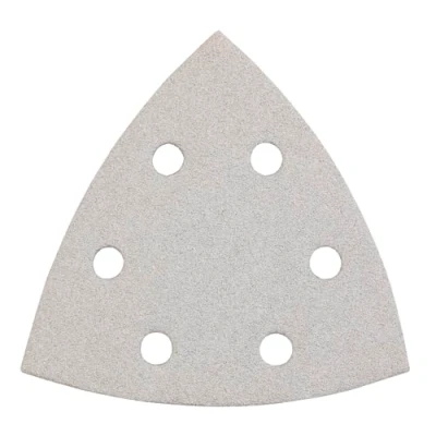 Abbildung von kwb Schleifdreiecke 93 mm aus Korund mit Stearat Beschichtung, Körnung 240, werkzeuglosem Wechsel, Vollkunstharz Verleimung und verstärktem Papierträger für den feinen Schliff von Holz Lack