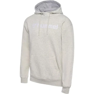 Abbildung von hummel Mover Cotton Hoodie mit Logo Unisex Kapuzenpullover Vordertasche und Shorts Kordelzug, Angenehme Baumwolle Qualität, Casual Training &amp; Sportbekleidung, Egret Melange (1er Pack)