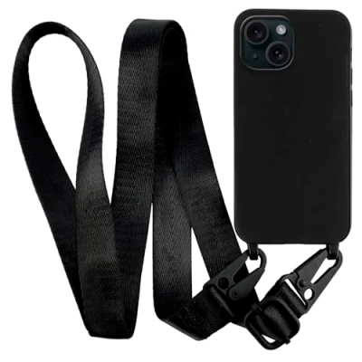 Abbildung von MyGadget Handykette für Apple iPhone 15 Plus TPU Hülle mit Band Handyhülle Handyband zum Umhängen Kordel Schnur Case Schutzhülle Schwarz