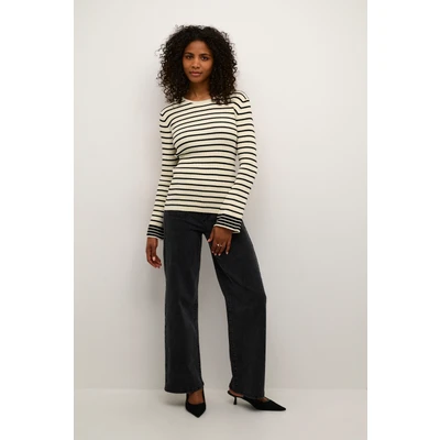 Abbildung von Kaffe Strickpullover, Damen, Größe: Small, Turtledove black stripe