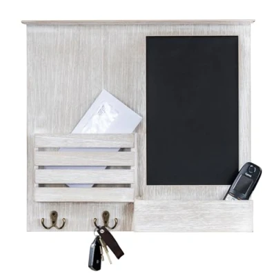 Abbildung von levandeo Memoboard B x H T: 52x47x6cm Holz Braun Briefablage 4 Haken Shabby Chic Vintage Tafel Landhausstil