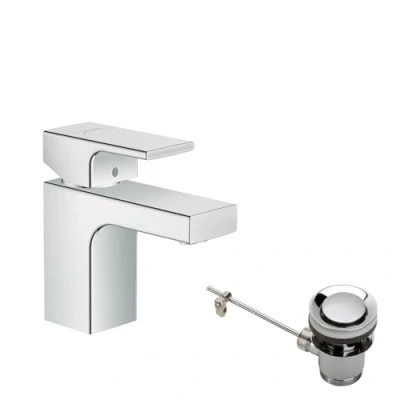 Abbildung von hansgrohe Waschtischarmatur &quot;Vernis Shape&quot;, 7cm, mit isolierter Wasserführung und Metall Zugstangen Ablaufgarnitur