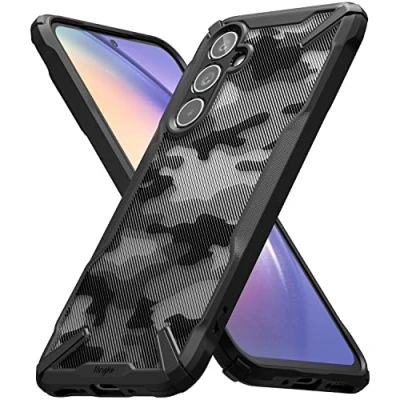 Abbildung von Ringke Fusion X Kompatibel mit Samsung Galaxy A54 5G (2023) Hülle,[Fallschutz in Militärqualität] Handschlaufe Loch Fingerabdruckfest 3D Militär Muster Camo Black
