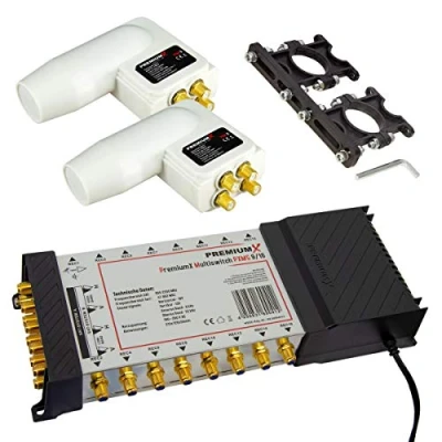 Abbildung von Premium X Multischalter Set 9/16 Multiswitch 2X Rocket Quattro LNB Multifeedhalter, Satverteiler 2 SAT für 16 Teilnehmer