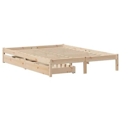 Abbildung von vidaXL Massivholzbett, Bett ohne Matratze, Bettgestell mit Lattenrost Kopfteil, Holzbett Doppelbett für Schlafzimmer, 140x200cm Kiefernholz