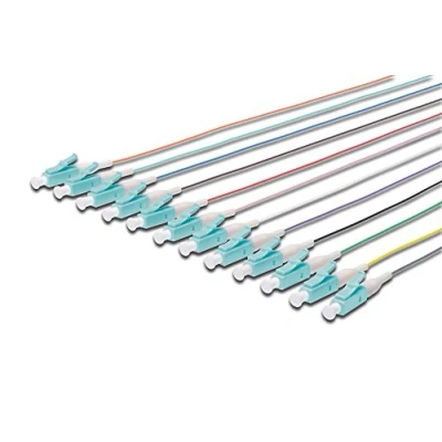 Abbildung von DIGITUS LWL Pigtails 12 Stück LC Simplex OM3 Farbcode DIN IEC 304 Fibre Optic Netzwerk Technik Länge 2m