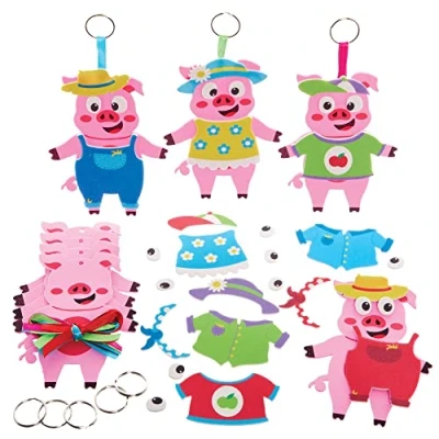Abbildung von Baker Ross FX564 Mix und Match Schwein Schlüsselanhänger Bausätze 8er Packung, Schaumstoff Bastelsets für Kinder