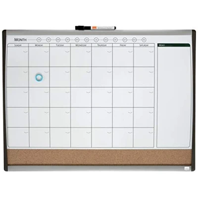 Abbildung von Nobo Kleiner Magnetischer Whiteboard Planer mit Kork Notiztafel, Wöchentliches &amp; Monatliches Kalenderraster, Gewölbter Rahmen, Wandmontage, Zuhause/Büro, 585 x 430 mm, 1903813