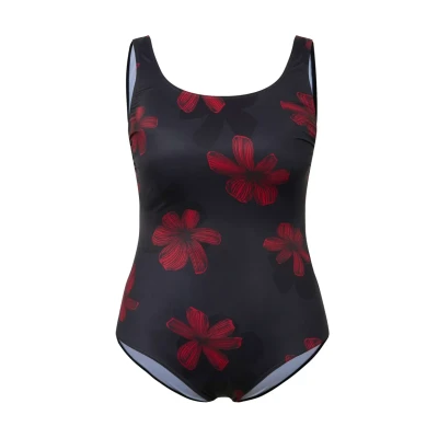 Abbildung von Ulla Popken BLÜTEN OHNE Softcups Raffung Badeanzug, Damen, Größe: 62/64, Marine