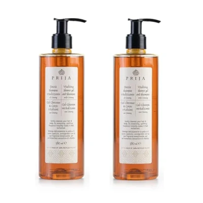 Abbildung von Prija Haut &amp; Haarshampoo und Duschgel mit Ginseng 2 praktischen Spendern 2x 380, Hergestellt in Italien.