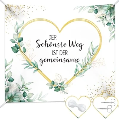 Abbildung von Gucass Hochzeitslaken zum ausschneiden mit Scheren, Bettlaken Hochzeit als Hochzeitsspiel für das Brautpaar, Herz inkl, 200x180cm
