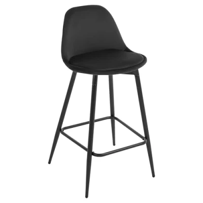 Abbildung von Klihome 1x Barhocker, Barstühle Samt, Küchenhocker mit Rückenlehne, hoher Hocker Fußstütze, gepolstert, Metallbeinen, für Bar Küche Esszimmer Theke, Schwarz, K0004BH 1