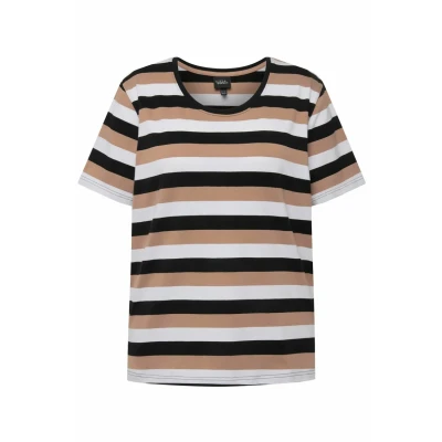 Abbildung von Ulla Popken Damen Rundhals mit Streifen T Shirts, Schwarz, 42 44