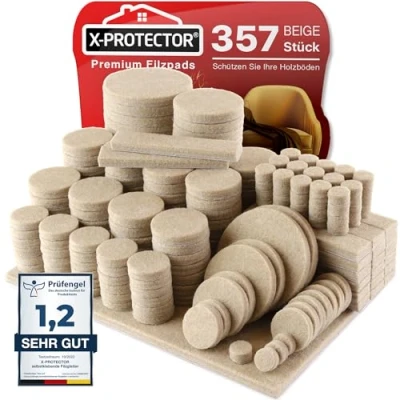 Abbildung von X Protector Filzgleiter 357 Stück Prämie Möbelgleiter Beige Dicker Filz Selbstklebend Bodenschoner für Stühle Große Menge an Schützen Sie Ihre Holzfußböden