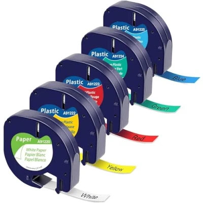 Abbildung von 5x MarkField Kompatibel mit Dymo Letratag Etikettenband 12mm x 4m, Schriftbänder für200B LT 110T 100T Plus XR XM