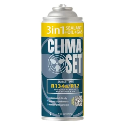 Abbildung von ClimaSet 3 in 1 R134a Klimaanlagemittel mit Dichtungsmittel und Ölset für Fahrzeuge 1994 bis 2016 ungiftig Korrosionsbeständig Stück 235 g