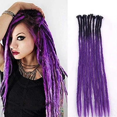 Abbildung von Synthetische Dreads 24 Zoll 10 Stränge Ombre Schwarz und Lila Dreadlocks Extensions Reggae Handgemachtes Corchet Flechten Haar