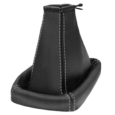 Abbildung von L&amp;P A0012 4 Schaltsack Schaltmanschette 100% Echtleder Leder Schwarz Naht Weiß Ersatzteil für Mondeo Mk3 Bj. 2003 2006