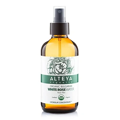 Abbildung von Alteya Organics Weißes Rosenwasser Spray Glassflasche 240ml 100% USDA Organic zertifiziert Rein Natürlich wasserdampfdestilliertes Blütenwasser aus Alba Rosen