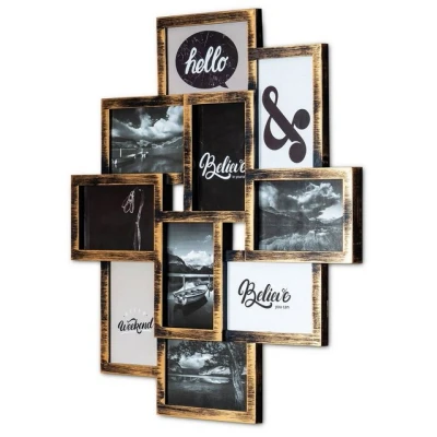 Abbildung von Levandeo® Bilderrahmen Collage, levandeo Collage 50x55cm 10 Fotos 10x15cm Kupfer