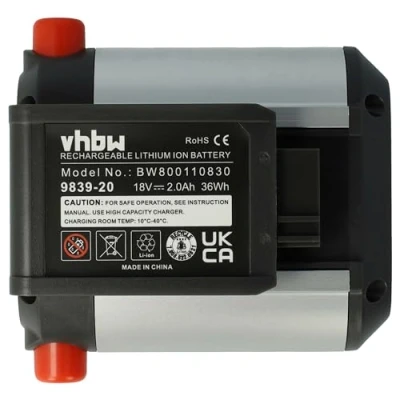 Abbildung von vhbw Akku kompatibel mit Gardena Heckenschere EasyCut Li 18/50, ComfortCut 18/50 &amp; 18/60 Ersatz für BLi 18, 9840 20, 9839 20 (Li Ion, 2000mAh, 18V)