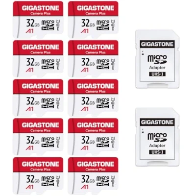 Abbildung von Gigastone Kamera Plus 32GB MicroSDHC Speicherkarte 10 Pack+SD Adapter,Kamera, Drohne bis zu 90MB/s,Full HD Video, A1 U1 Klasse Micro SD Karte UHS I