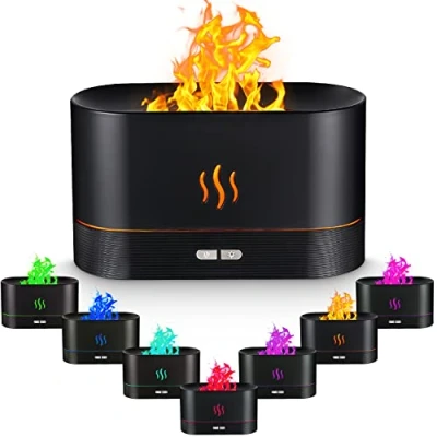 Abbildung von Birshe Aromatherapielampe, 200ml Flame Diffuser Luftbefeuchter,7 Farben Licht Ätherische Öle für Zuhause Büro Raumduft Yoga, Wasserlose Abschaltautomatik/Geräuscharmer (schwarz)